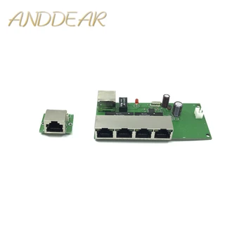 

OEM factory direct mini fast 10 / 100mbps 5 port Ethernet network lan hub switch board two-layer pcb 5 rj45 5V 12V head port