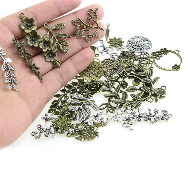 

1Set/51pcs Antique Bronze Mini Charms Mixed Flower Leaves Pendant Necklace Bracelet Jewelry Accessory