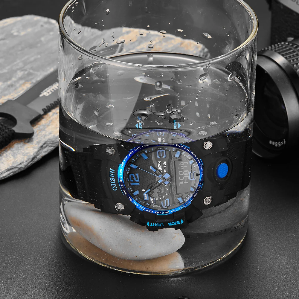OHSEN модные цифровые кварцевые мужские наручные часы с силиконовым ремешком, будильник, дата, ЖК-дисплей, золотые модные спортивные мужские часы на открытом воздухе
