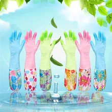 Цветочный хозяйственная перчатка прочный Водонепроницаемый теплые перчатки для мытья посуды воды и пыли остановки очистки резиновые перчатки хозяйственные чистящие средства