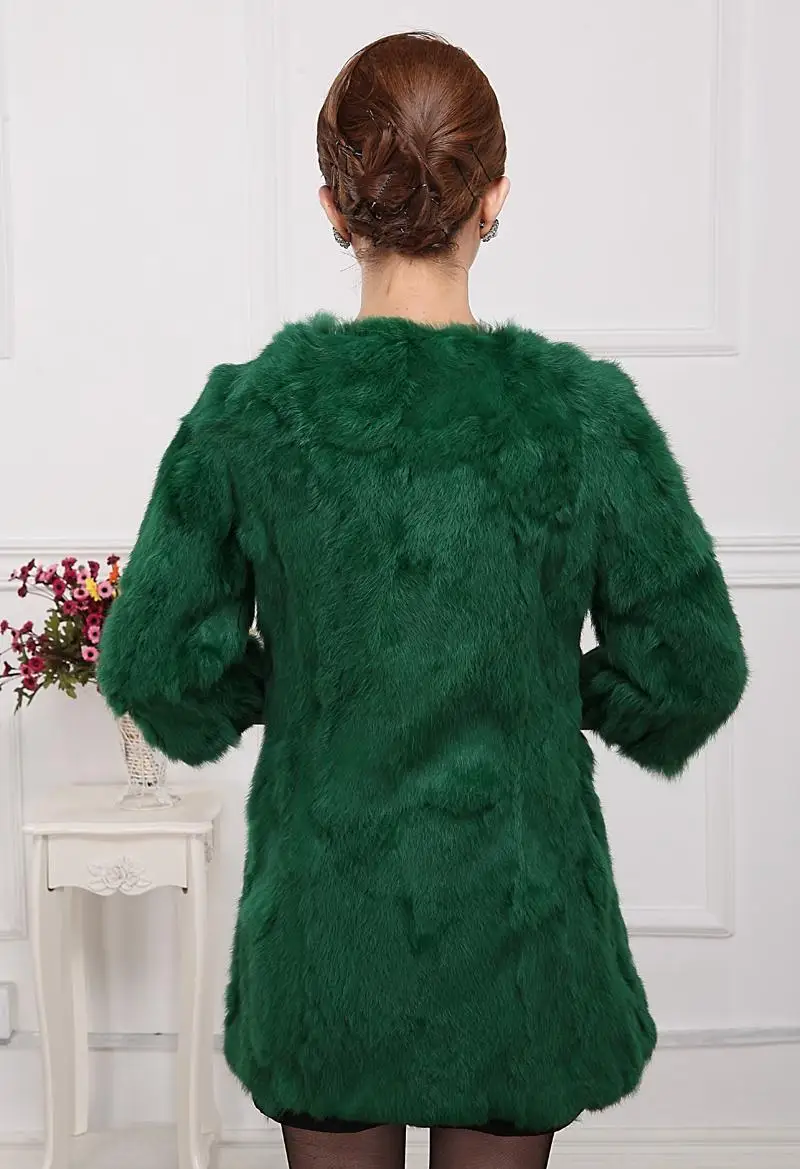 Пальто из кроличьего меха средней длины, модное тонкое женское меховое пальто