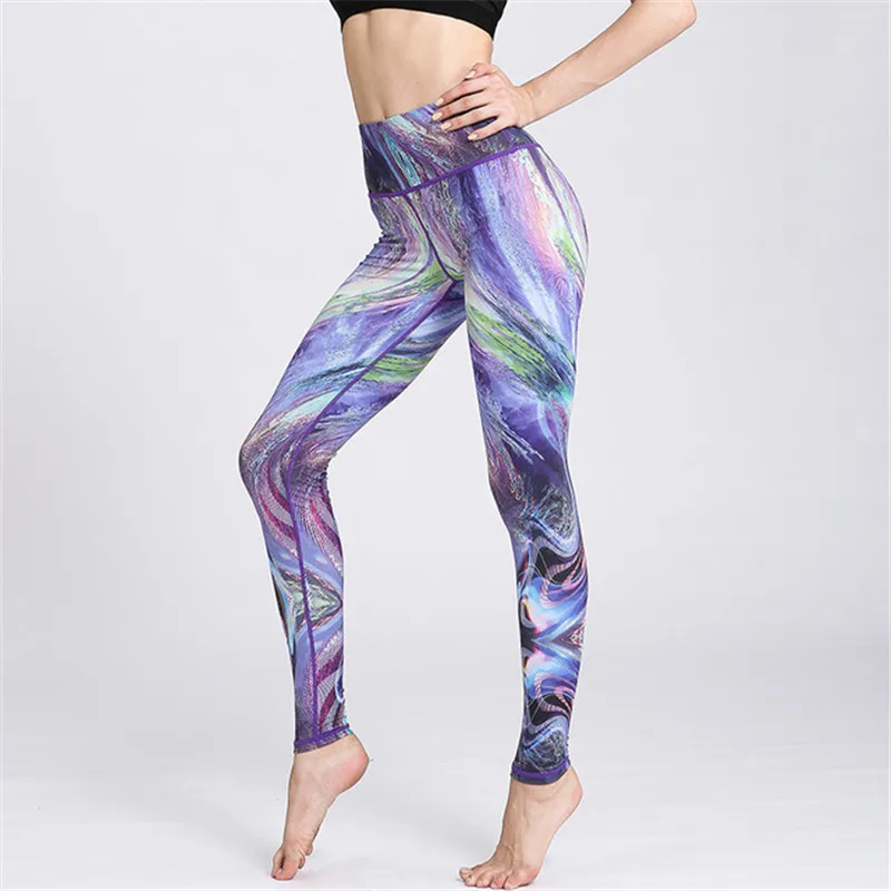 

ESHINES Psychedelic colors printed yoga leggings women mid waist colorful yoga pants stretchy pilates workout fitness legging