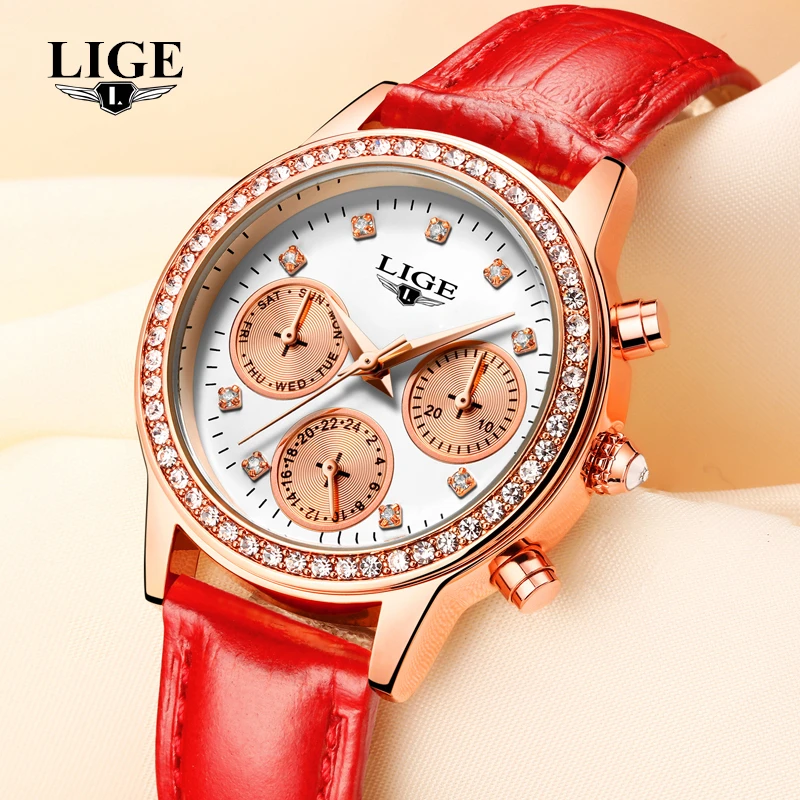 Prix pour LIGE Marque De Luxe Femmes de Mode En Cuir Décontractée Quartz Montre Dames de Diamant Robe Montres Multi-fonction Relogio Feminino 2016 Prix pour LIGE Marque De Luxe Femmes de Mode En Cuir Décontractée Quartz Montre Dames de Diamant Robe Montres Multi-fonction Relogio Feminino 2016