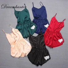 Женская одежда для сна, летние шорты, пижамный комплект, однотонное сексуальное атласное белье, ночная рубашка с бретельками, сексуальные пижамы