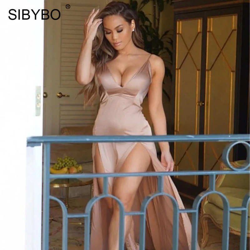 Женское платье без рукавов Sibybo длинное на бретельках с треугольным вырезом