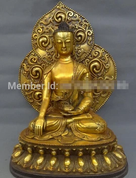 

Fast shipping 19" Tibet Bronze Gilt Buddhism Sakyamuni Joss Shakyamuni Buddha Bowl Statue