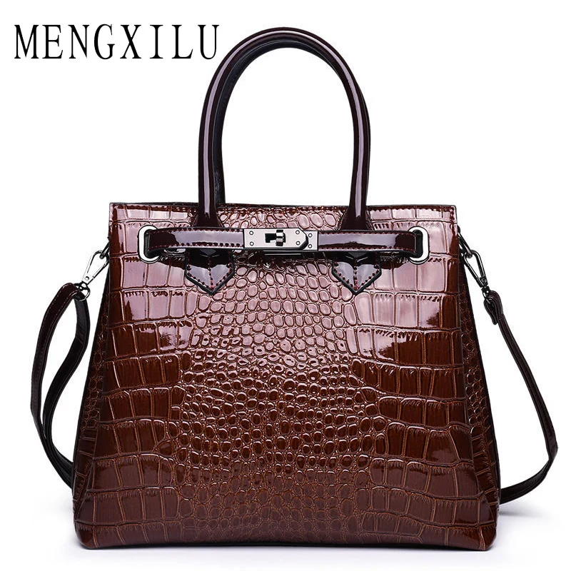 

Women Crocodile Pattern Handbag Leather Designer Large Lock Shoulder Bag Black Female Hobos Bag Alligator Handbag Messenger Bags