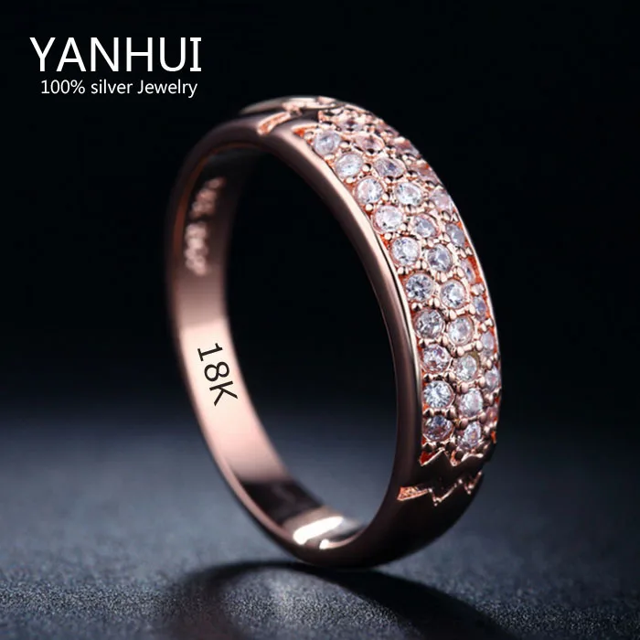 YANHUI Fine Jewelry Rings original 18KRGP Stamp Gold Filled Ring Inlay Full CZ Diamant Engagement Wedding Rings For Women JZR016