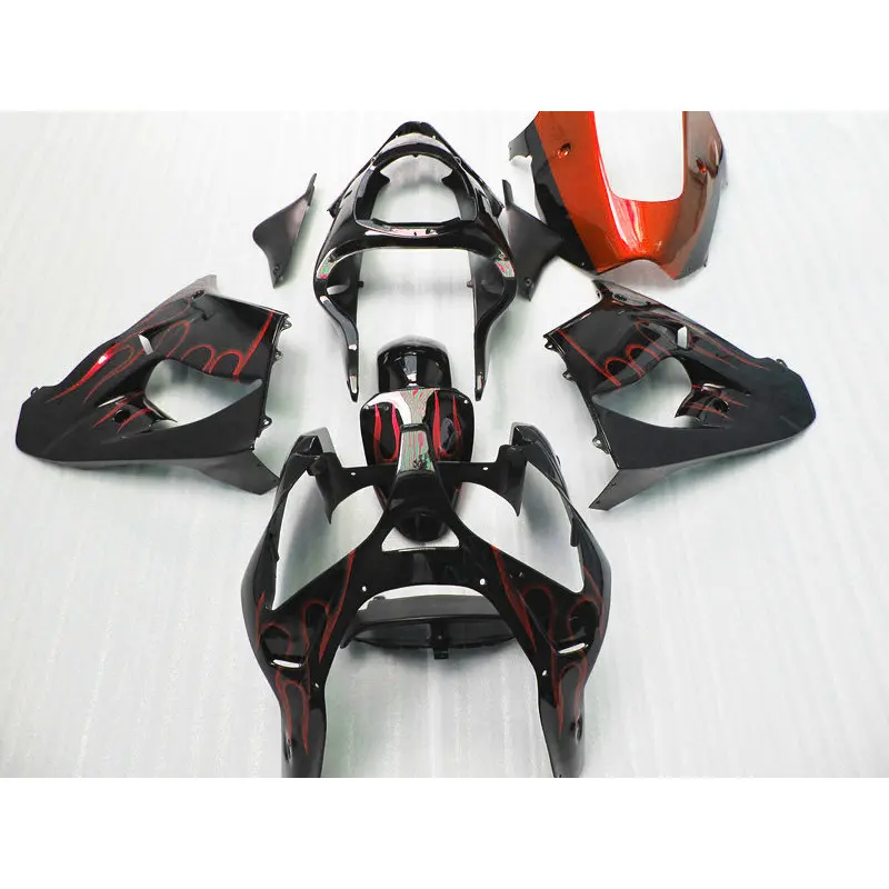 

ABS plastic body fairing set for Kawasaki red flame ZX 9R 02 03 motorcycle body repair racing Fairings kits Ninja ZX9R 2002 2003