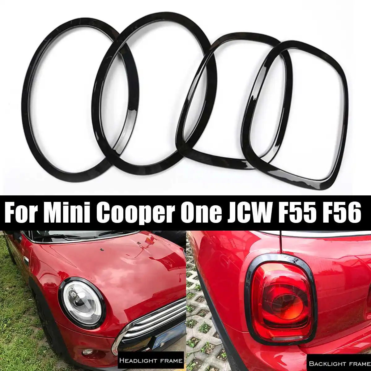 NO LOGO FJJ-DZS Covers 4 Pezzi Faro dellautomobile Testa Coda Posteriore lampade Rim Trim Ring for Mini Cooper JCW Un F55 F56 Accessori Auto-Styling 