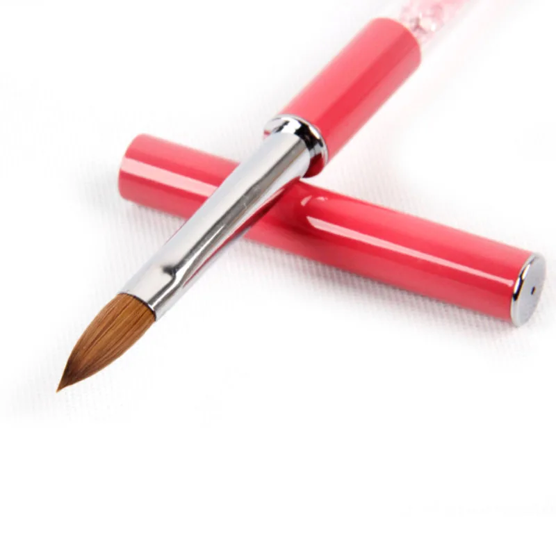 ANGNYA 1Pcs Nail Art Kolinsky Sable Acrylic Brush Pen 8#10# Pink Crystal Hand Nail DIY Painting Drawing Brushes Manicure Tools 3
