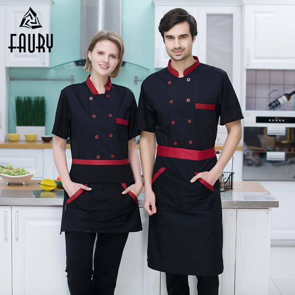 

Men Women Restaurant Hotal Food Service Chef Waiter Bakery Cafe Work Uniforms Short Sleeve Mesh Patchwork Back Tops Overalls 3XL