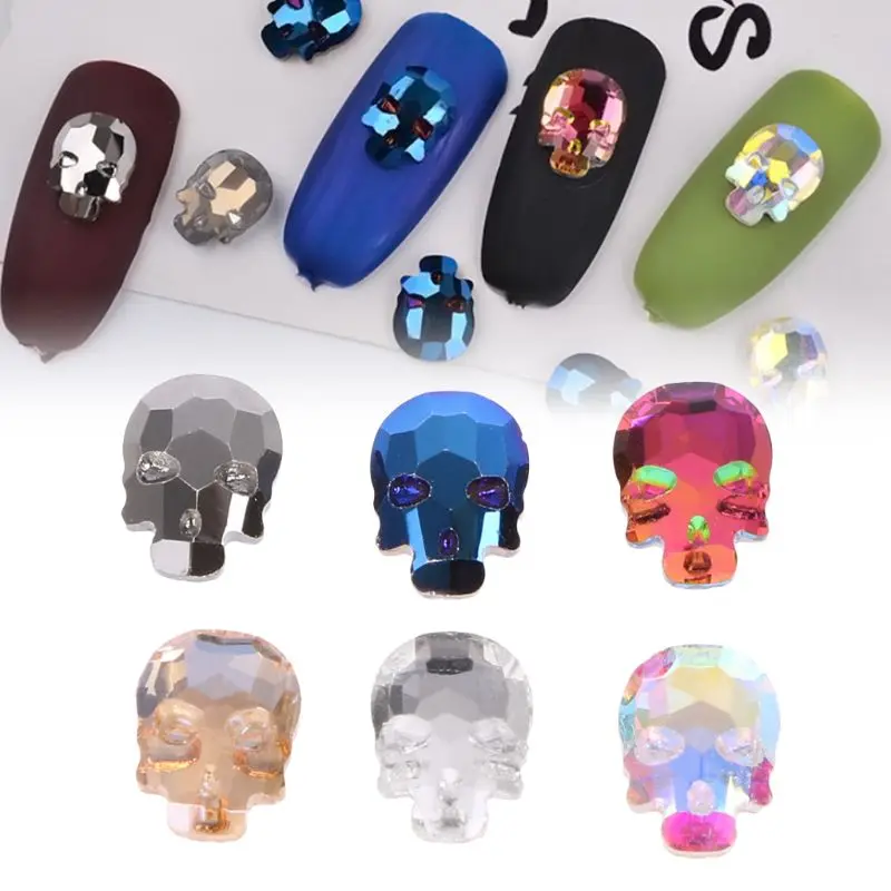 

10Pcs 3D Halloween Retro New Design Skull Nail Art Decoration Crystal Rhinestone Nail Strips Hot