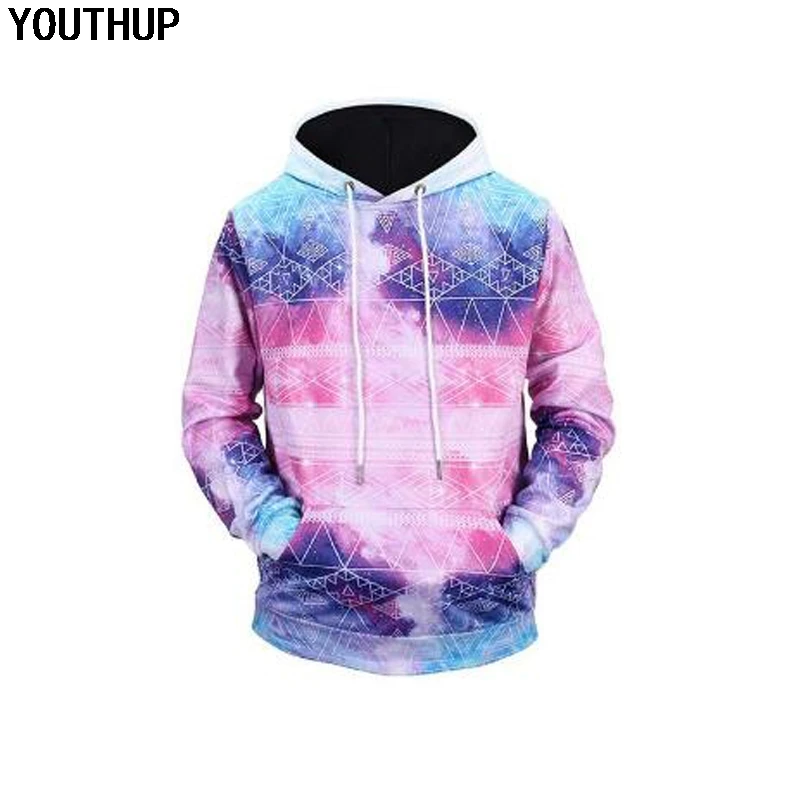 YOUTHUP Men Hoodies Pattern Print Pink Lovely Hooded Sweatshirt Men