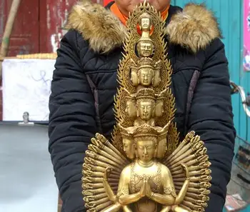 

copper brass carved Buddhism eleven face Thousands Hands Guanyin statue