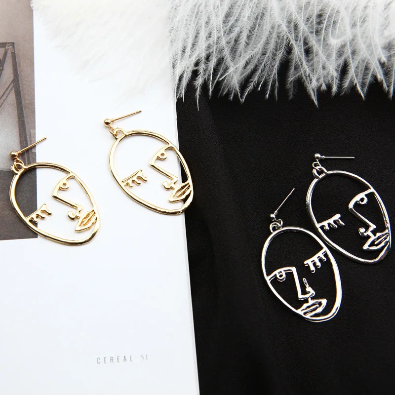 

Trend Abstract Art Earrings Gold Color Palm Face Crystal Dangle Earrings Girls Fashion Statement Earrings For Women