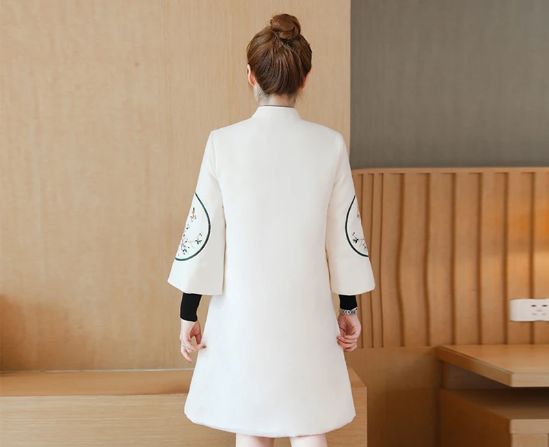 Улучшенный чёнсам в китайском стиле ретро Hanfu женская одежда Вышивка женское шерстяные пальто толстые теплые длинные шерстяные куртки