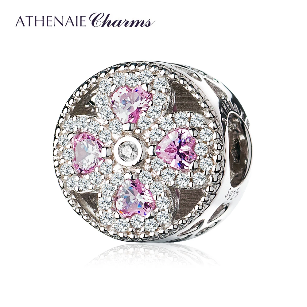 ATHENAIE 925 пробы серебряные розовые кристаллы и прозрачный CZ кристаллизованный Четырехлистный Клевер Шарм подходит для всех европейских браслетов ожерелье