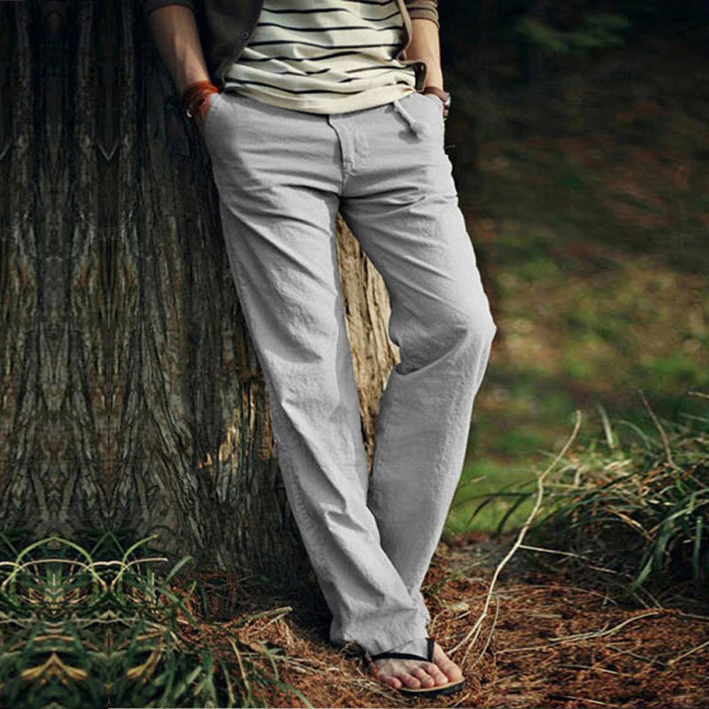 2018 модные удобные мужские льняные брюки свободные Лето Повседневное шнурок брюки плюс Размеры 3XL