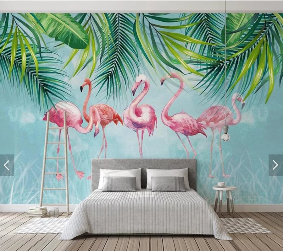 

Custom tropical plant papel de parede, flamingo murals for living room bedroom sofa background home decor wallpaper