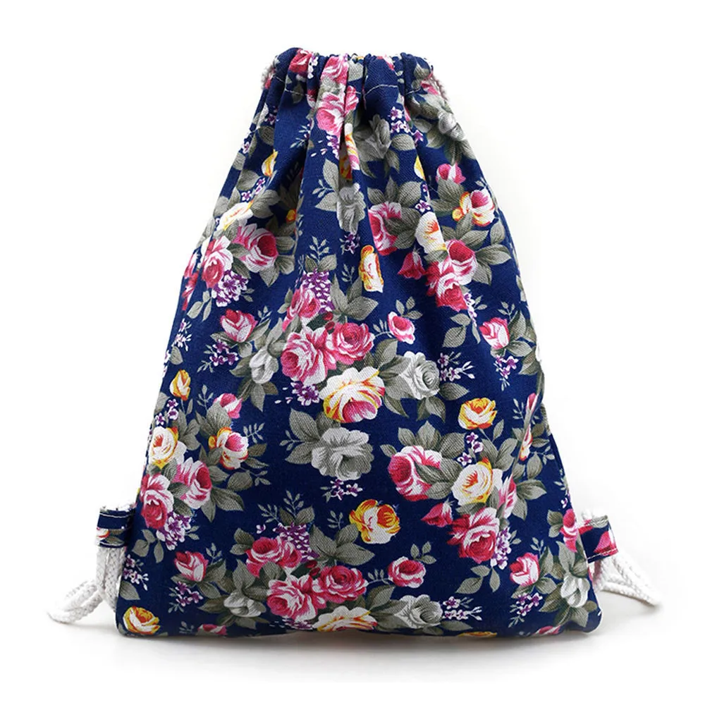 

Portable Drawstring Bags Girls Shoes Bags Women Floral Canvas High Quality Makeup Bag Travel Pouch Storage Clothes Bags #ND