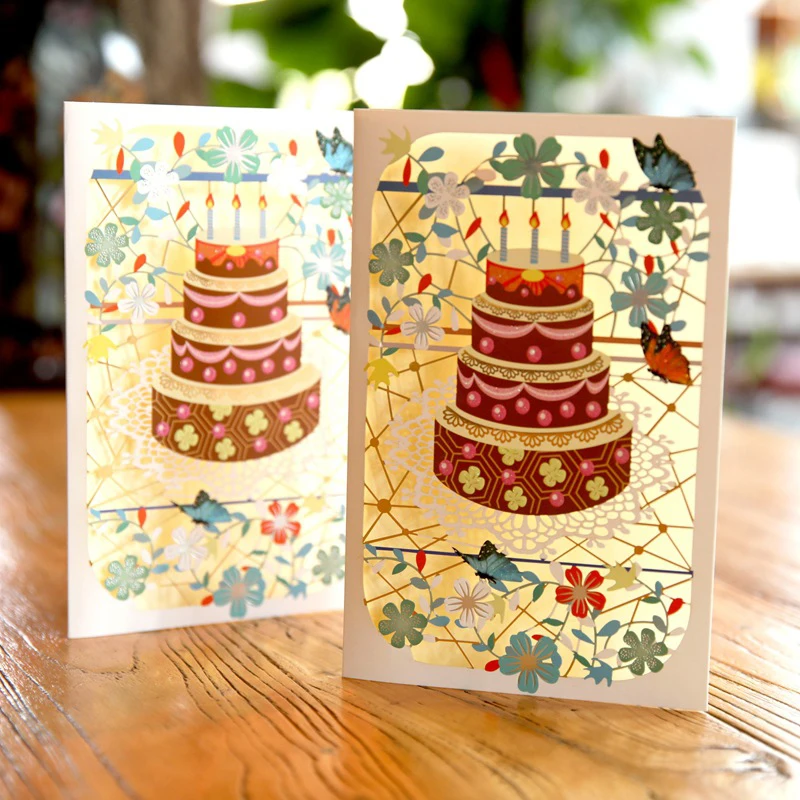  15*20cm Carving Creative Color Printed Birthday Cake Paper Greeting Cards PostCard Children Birthda - 32908644865
