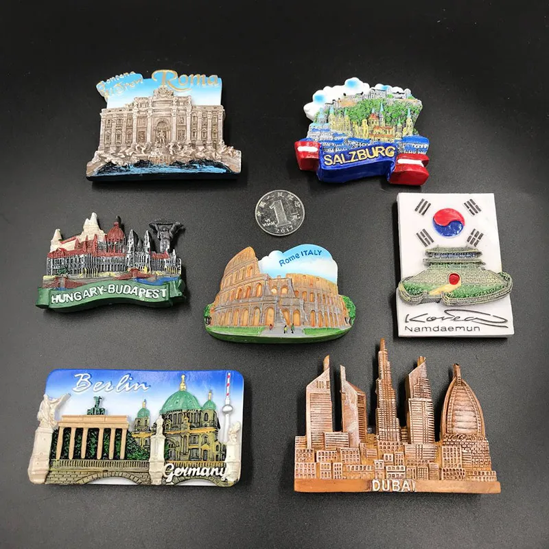 

(5 pieces / lot)New Germany Dubai Italy South Korea Austria Berlin Trevi Fountain Other countries Fridge Magnet