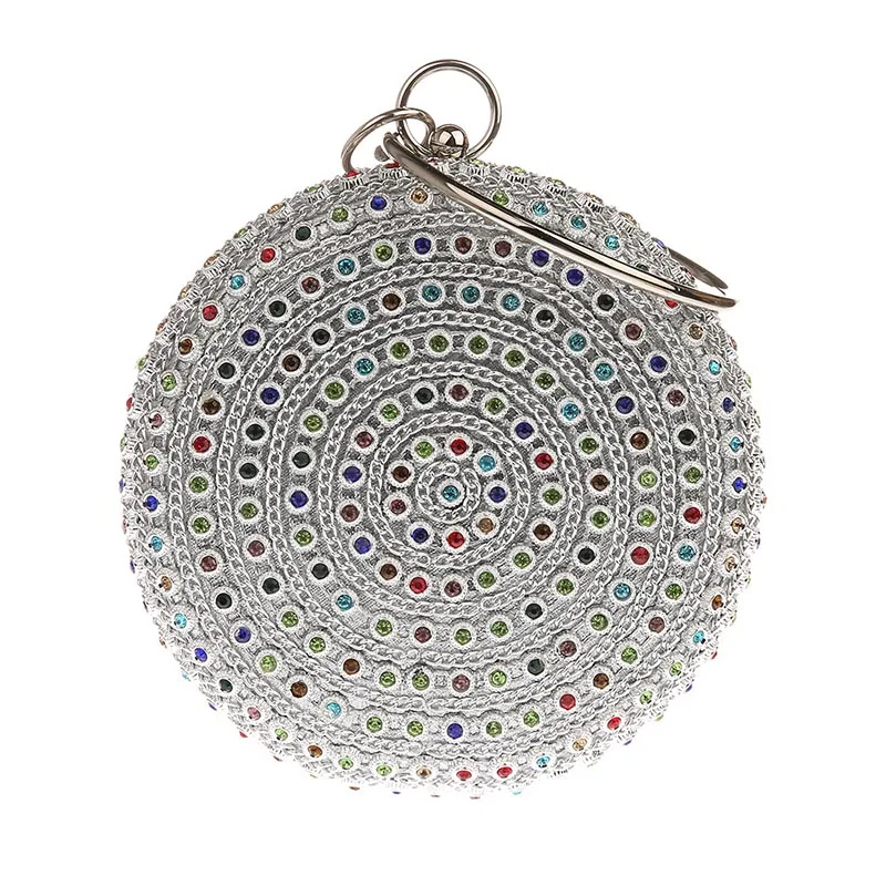 Round ball Evening Bag luxury rhinestone Purse clutch Colorful Diamond Wedding Clutches Gold Silver chains Handbags ZD1307 - Цвет: Sliver