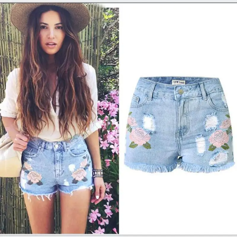 

Womens Shorts 2016 Summer Denim Shorts Short Jeans Feminino Embroidery Woman Jeans Pastoral Style Sexy cotton ladies shorts