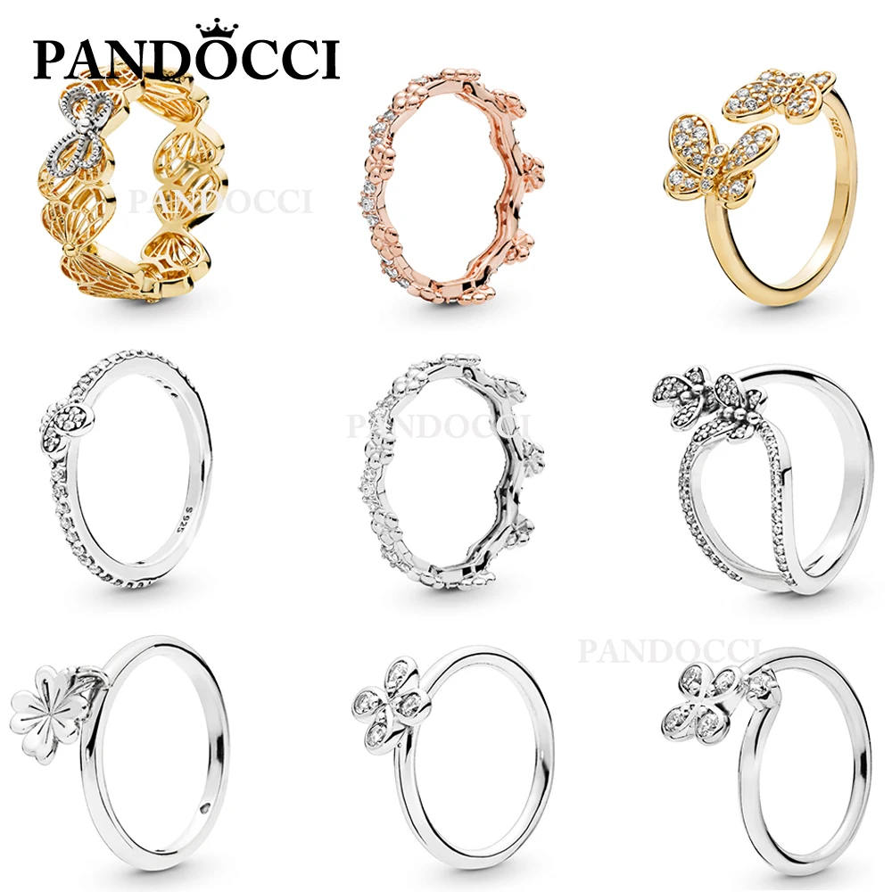 

PANDOCCI 100% 925 Sterling Silver Shine Butterflies Bedazzling Butterfly Flower Crown Clover Four-Petal Flower Ring 197988CZ