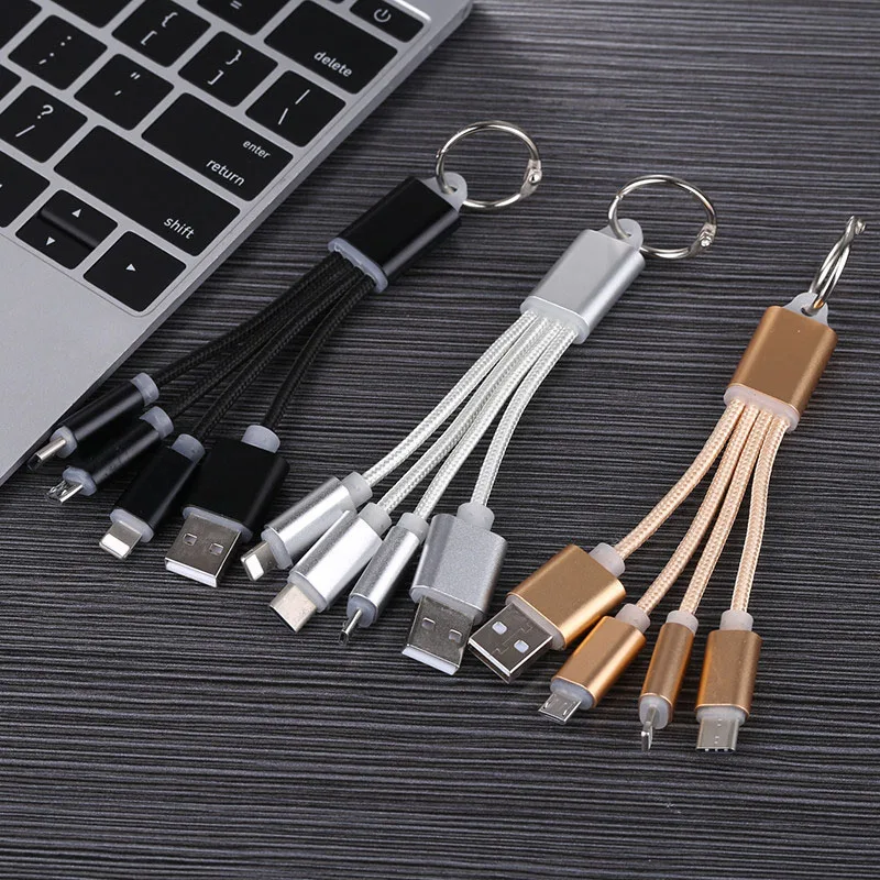 keychain Portable Micro USB Type C Multi Charger Cable For iphone 7 8 x