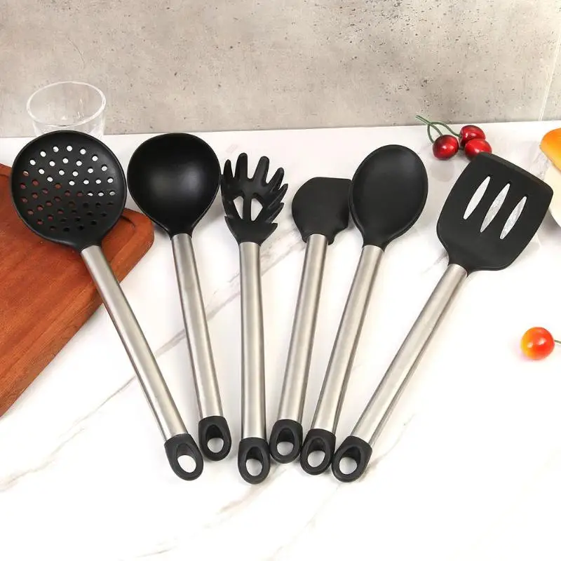 Multifunction Stainless Steel Handle Silicone Kitchenware Scraper Colander Non-Stick Kitchen Cookware Cooking Utensils