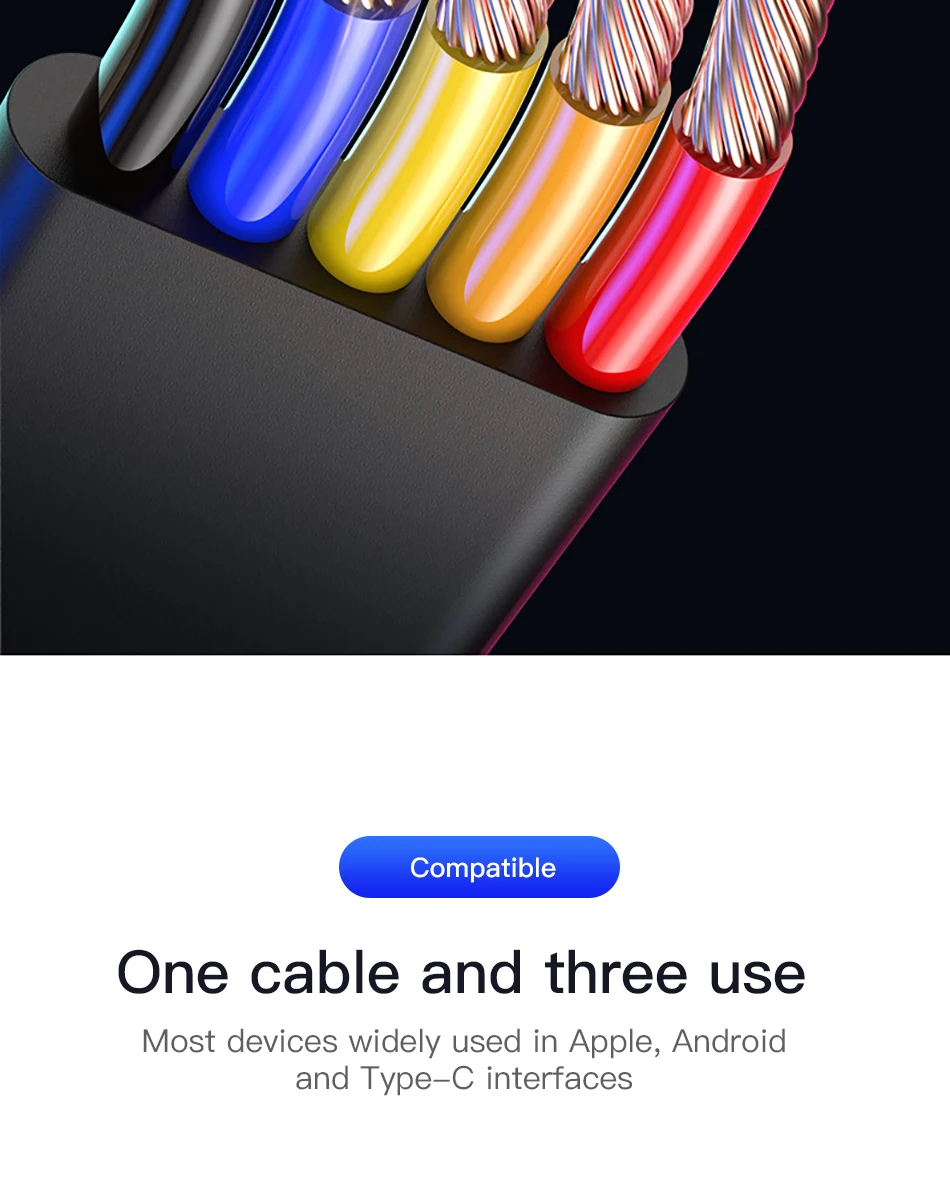 !ACCEZZ 3 in 1 Retractable USB Cable For iPhone XS XR Micro USB Type C TPE Fast Charging For Samsung Xiaomi Huawei Android Phone (11)
