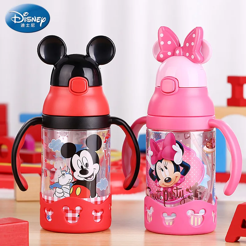Disney Plastic Straw Baby Bottle Portable with Handle Children Kettle Leak Proof School My Water Bottle