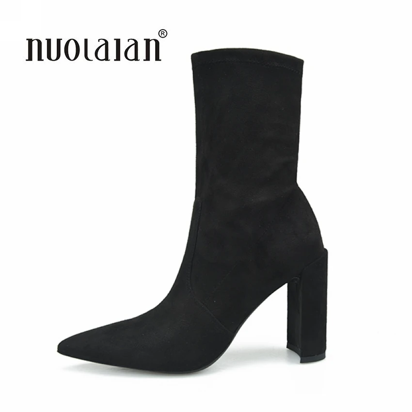 Hiver Black À Talons Bout Femme Pointu Pour Carré Hauts Cheville Pink Gdx8 Beige gdx8 gdx8 Mode Bottes Chaussures Élastique Femmes Chaussettes Talon b7vYgf6y