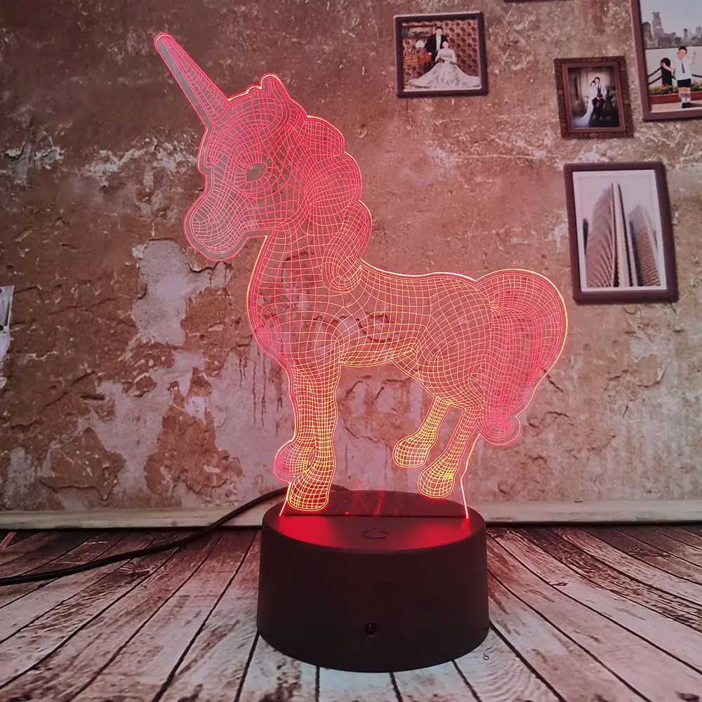 Детский креативный подарок Единорог 3D светодиодный светильник ночник