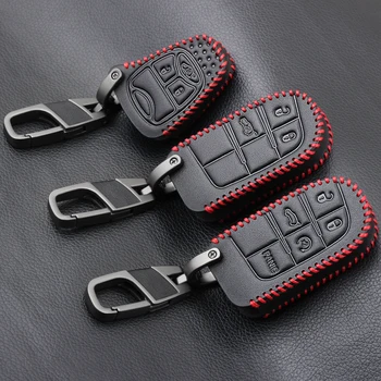 

Fashion Leather Car Smart Key Case Cover For Dodge Ram 1500 Journey Charger Dart Challenger Durango For Fiat Jeep Key Ring Shell