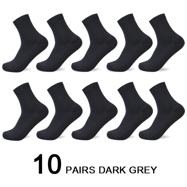 10 пар/лот, мужские носки из бамбукового волокна, мужские компрессионные длинные носки Harajuku, деловые повседневные мужские носки, носки для подарка, большие Size43-46 - Цвет: 10 dark gray