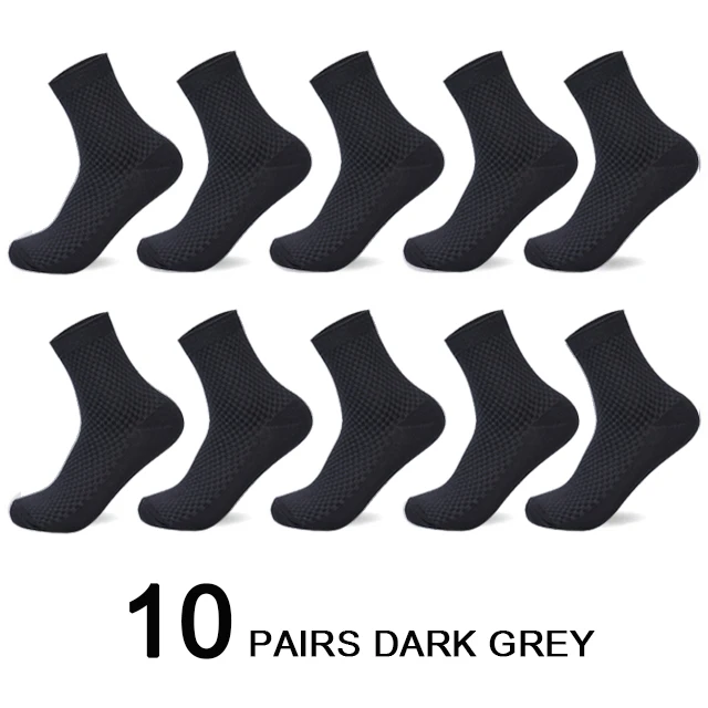 10 Pairs/Lot Men's Bamboo Fiber Socks 2022 New Compression Autumn Long Black Business Casual Man Dress Sock Gift Plus Size 42-45 10 dark gray