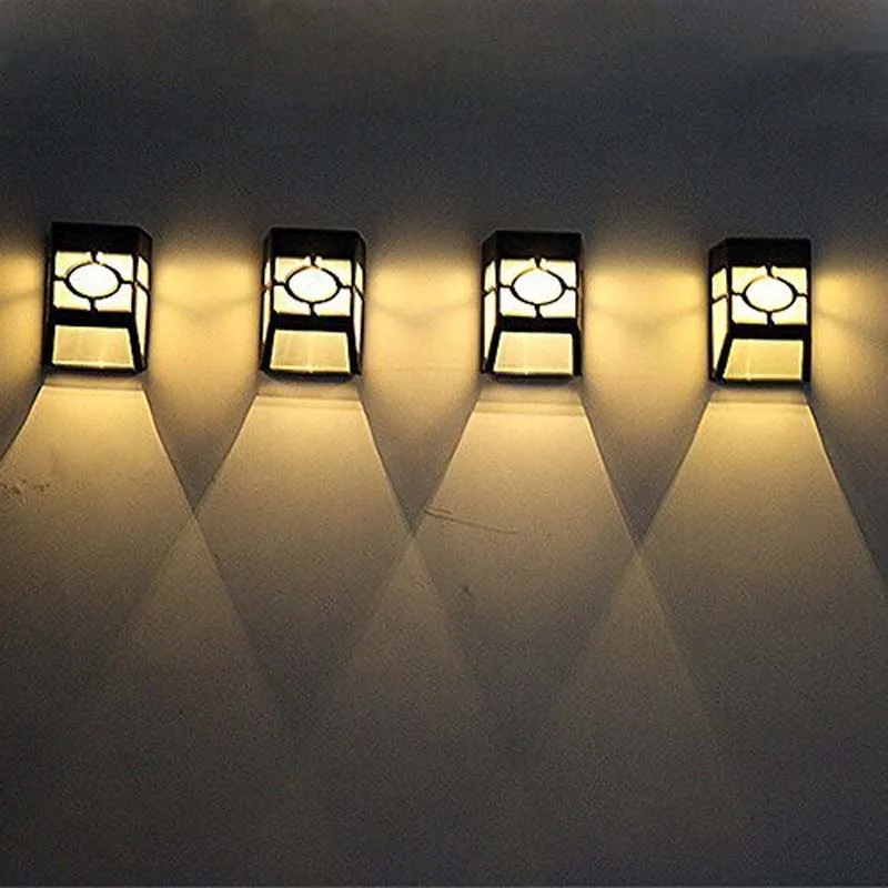 Solares à Prova Lâmpadas de Luz Iluminação do Jardim ao ar Latern Água Levou Parede Livre Quintal Caminho Cerca Lâmpada Luz Quente 4 Pcs d' 6 garden light