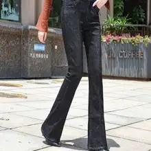 Новые модные женские расклешенные джинсы размера плюс, черные зауженные повседневные брюки, женские хлопковые длинные весенне-осенние tyn0903