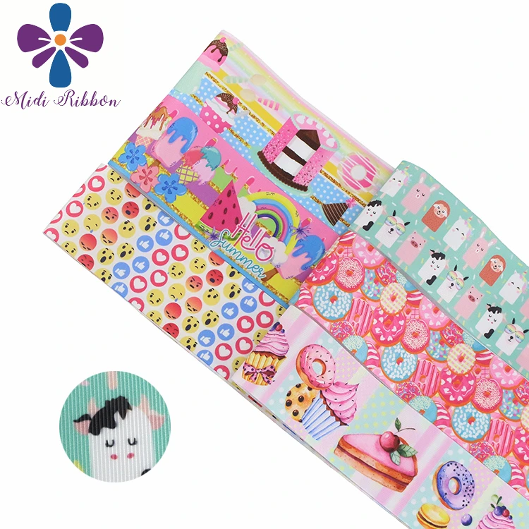 

16mm-75mm Sweet Dessert Cut Emoji Cartoon Alpaca Printed Grosgrain/Elastic Ribbon Doughnut DIY Gift Bowknot 50yards/roll