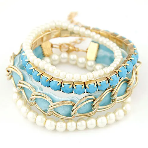 Модные женские украшения Многослойные браслеты из искусственного жемчуга и браслеты для женщин - Окраска металла: blue