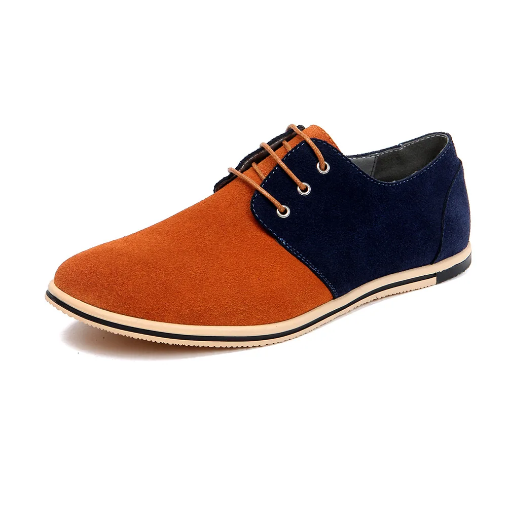 

Extra Large Cow Suede Casual Color Matching Round Head Shallow Mouth Low State Cross Straps Comfortable Flat Men's Shoes