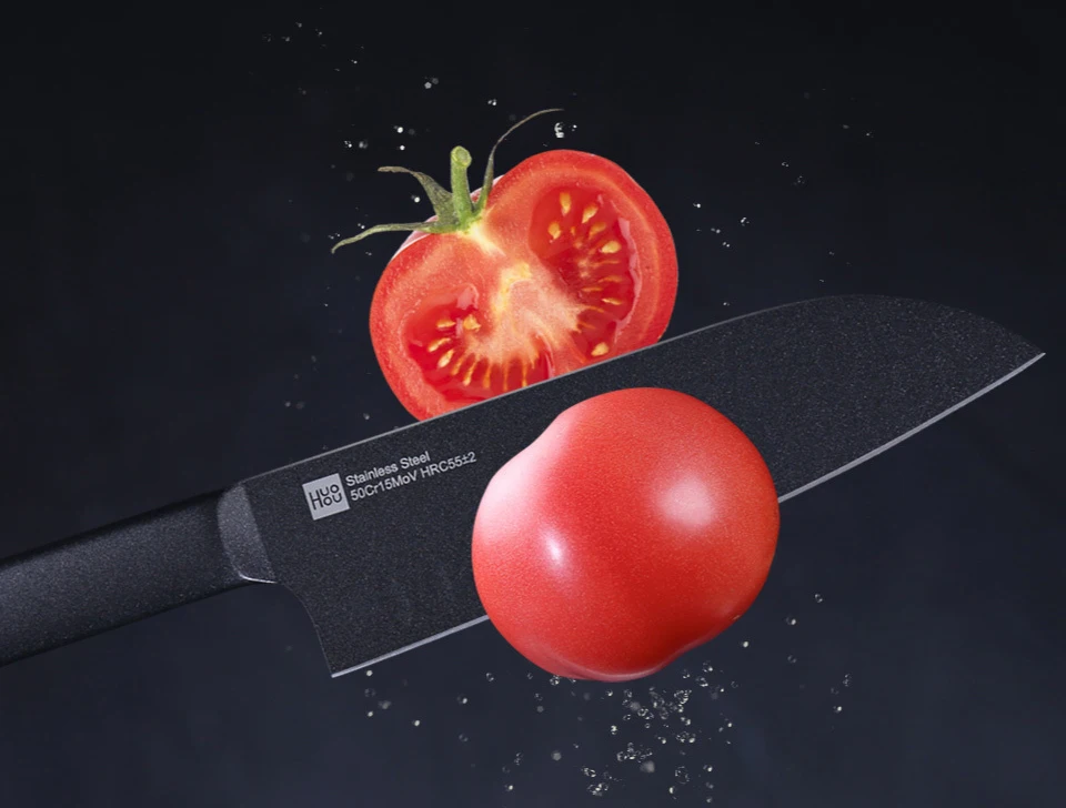 Original Xiaomi Mijia Huohou Cool Black Kitchen Non-Stick Knife Stainless Steel Knife Set 307mm Slicing Knife +298mm Chef Knife  (12)