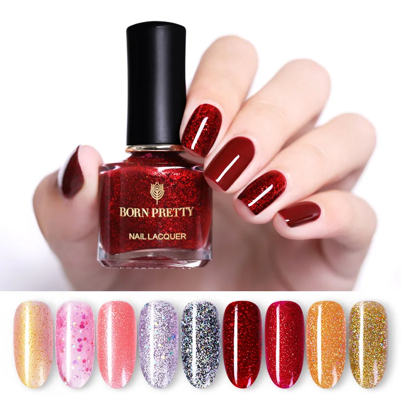 

BORN PRETTY Glitter Nail Polish 6ml Odorless Peel Off Water-based DIY Nail Art Varnish Manicure