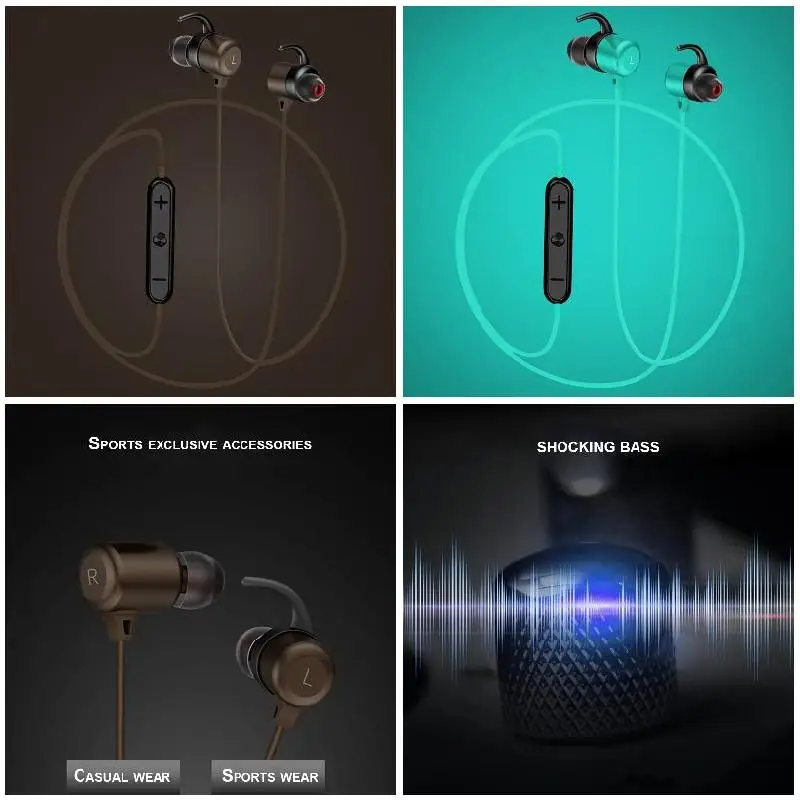 Горячие Bluetooth наушники HD стерео звук для спорта магнитные с шумоподавлением
