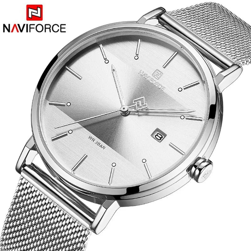 Naviforce Couple Watch Man and Woman Mens Watches Top Brand Luxury Men's Watches Ultra Thin Quartz Watch Women Wristwatch - Цвет: Silver White Men