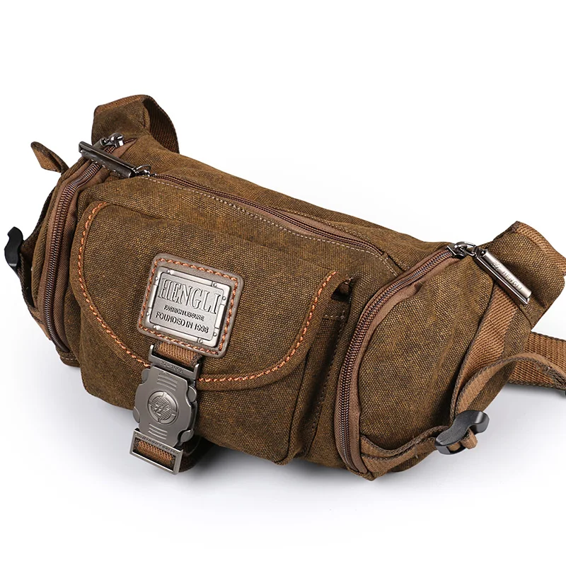 

Ruil High-Quality Retro Canvas Waist Bag Men Fashion Multi-Functional Pockets Leisure Travel Phone Bags Toolkit Vintage Package