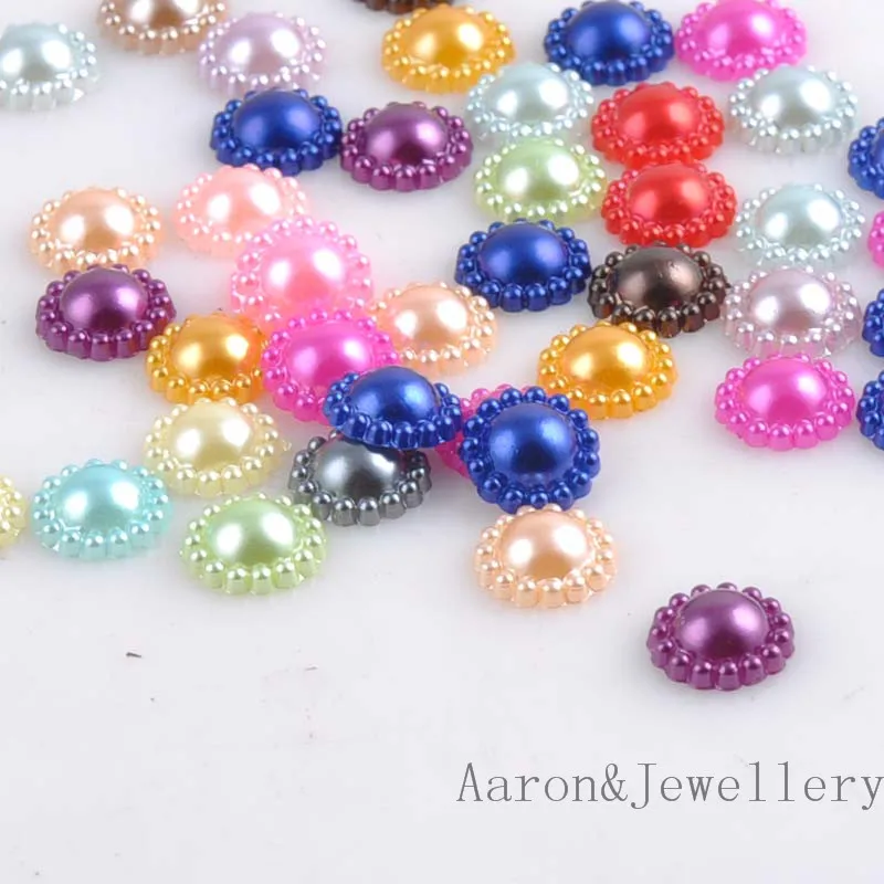 

Mix Color Flower Shape Imitation Half Round Pearl Flatback Beads for Scrapbook DIY Decoration 100pcs/lot 12mm YKL0425